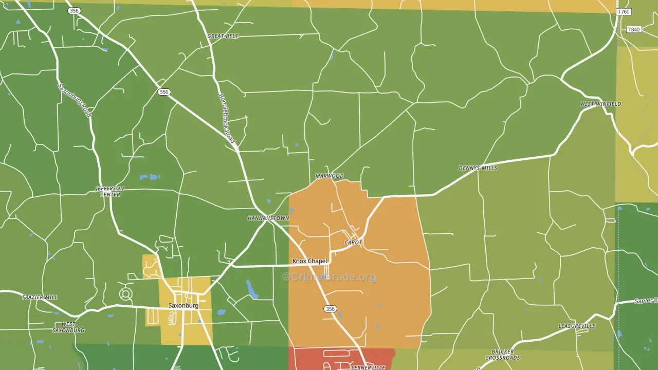 Cabot, PA Map of Assault Rates