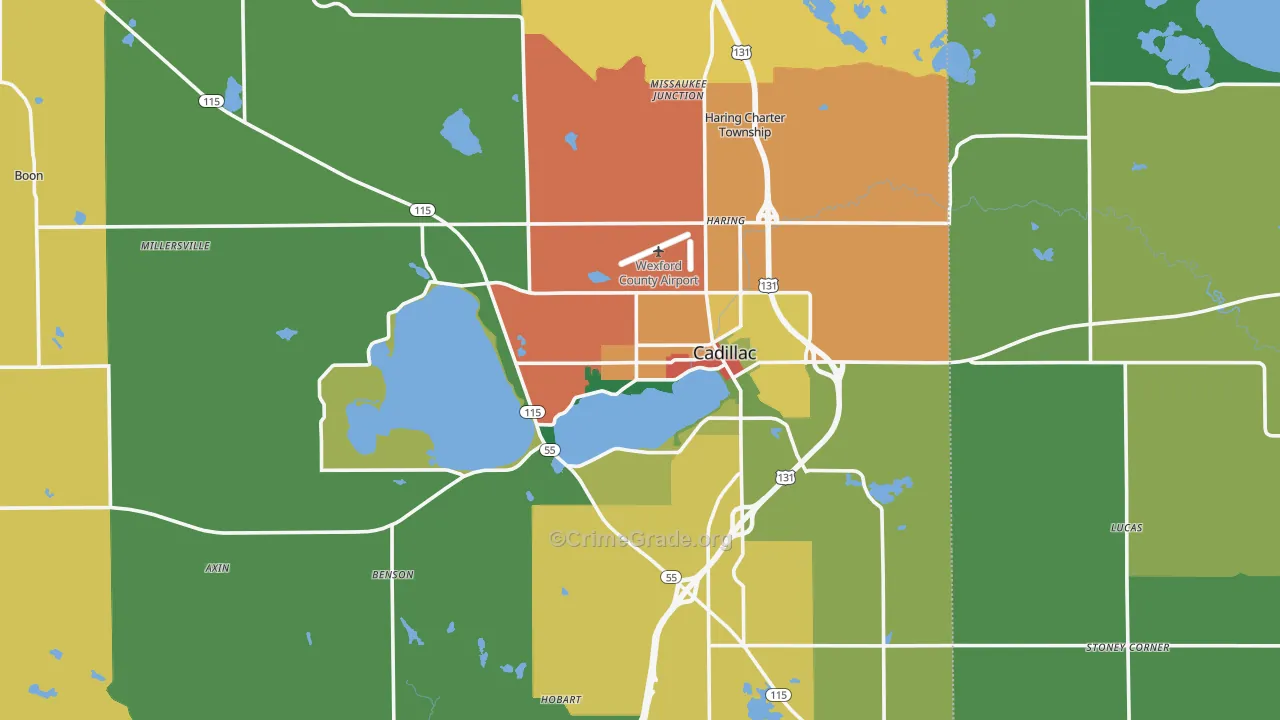 Cadillac, MI Map of Assault Rates