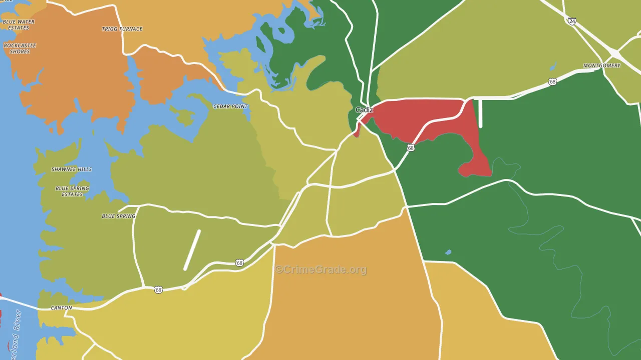 Cadiz, KY Map of Assault Rates