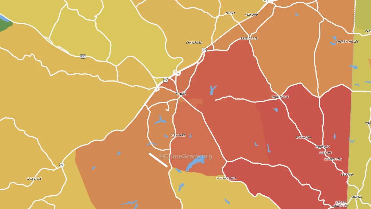 Cadiz, OH Map of Assault Rates