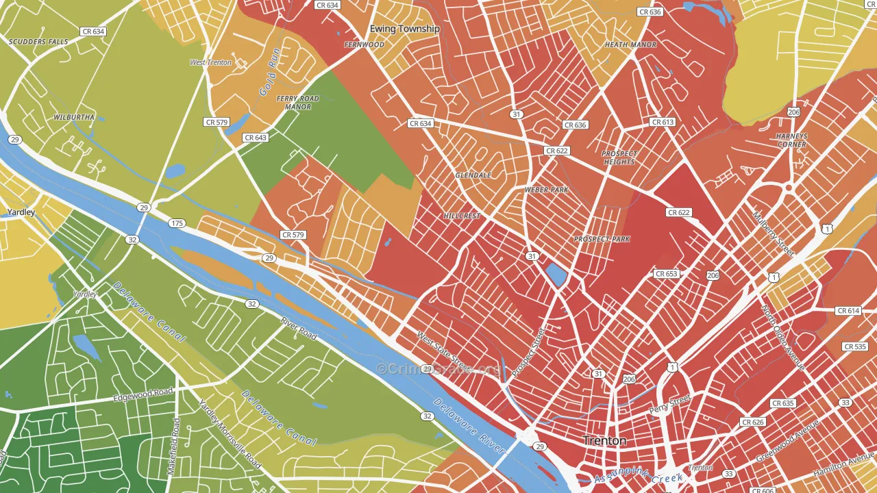 Cadwalader-Hillcrest, Trenton, NJ Map of Assault Rates