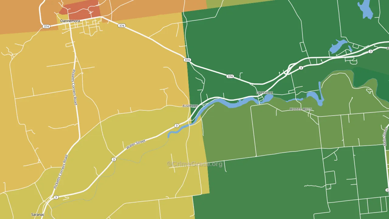 Cadyville, NY Map of Assault Rates