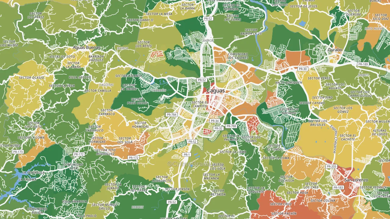 Caguas Municipio, PR Map of Assault Rates