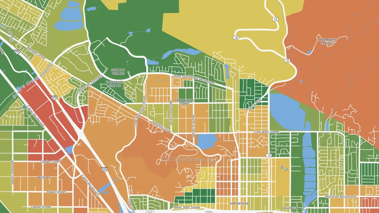 Cajon, San Bernardino, CA Map of Assault Rates