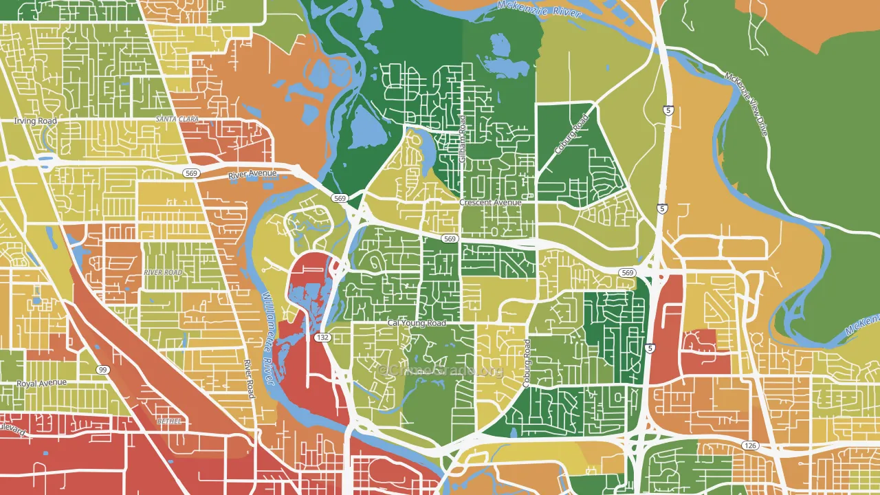 Cal Young, Eugene, OR Map of Assault Rates