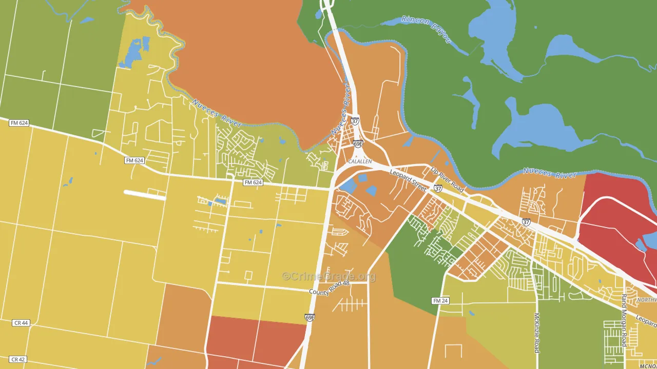 Calallen, Corpus Christi, TX Map of Assault Rates