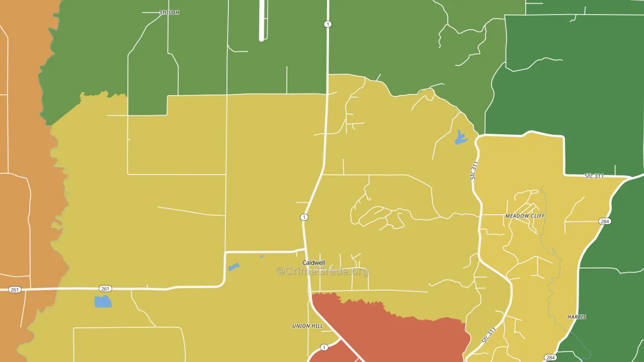 Caldwell, AR Map of Assault Rates
