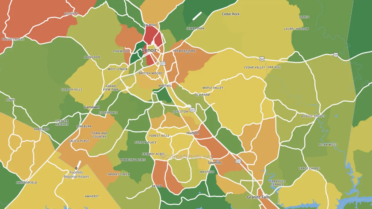 Caldwell County, NC Map of Assault Rates