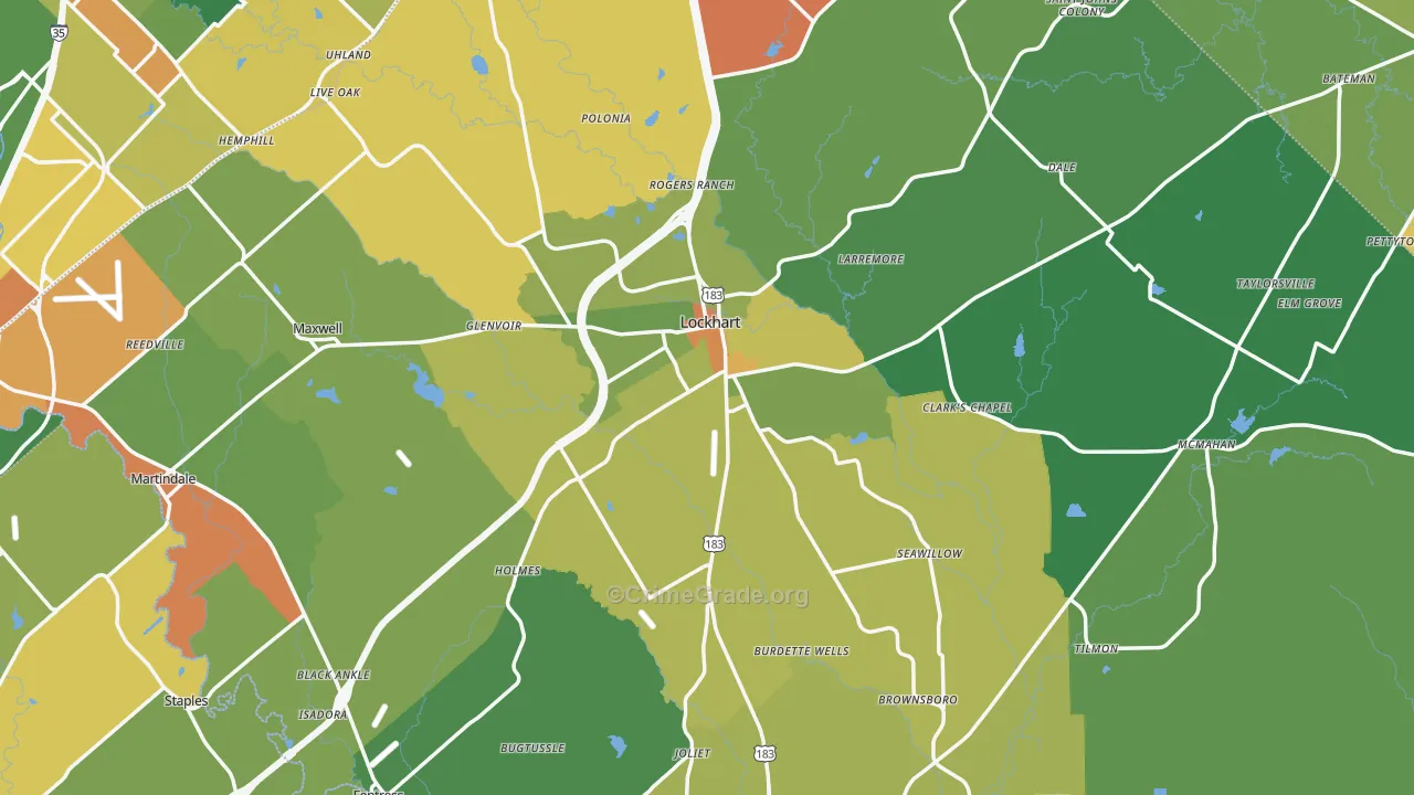 Caldwell County, TX Map of Assault Rates