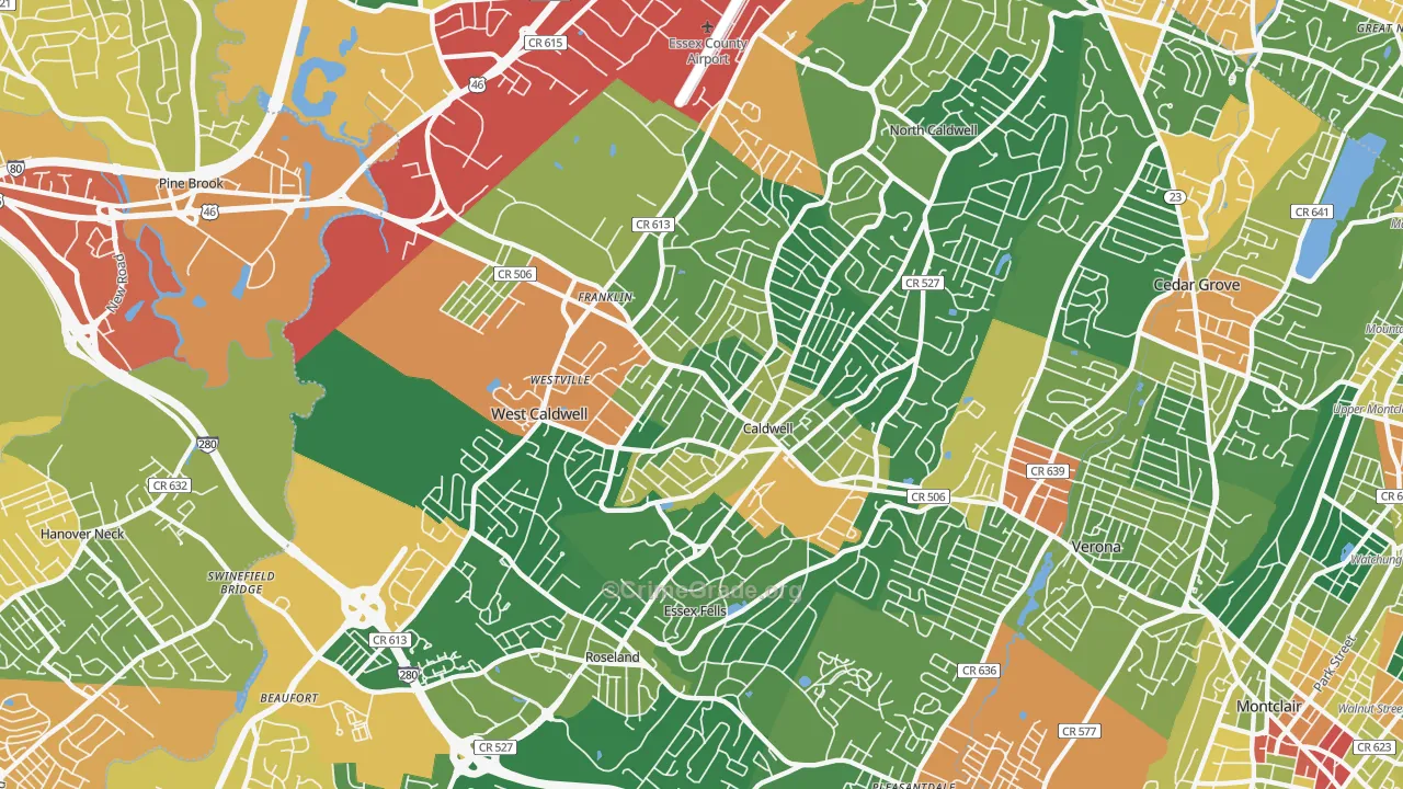 Caldwell, NJ Map of Assault Rates