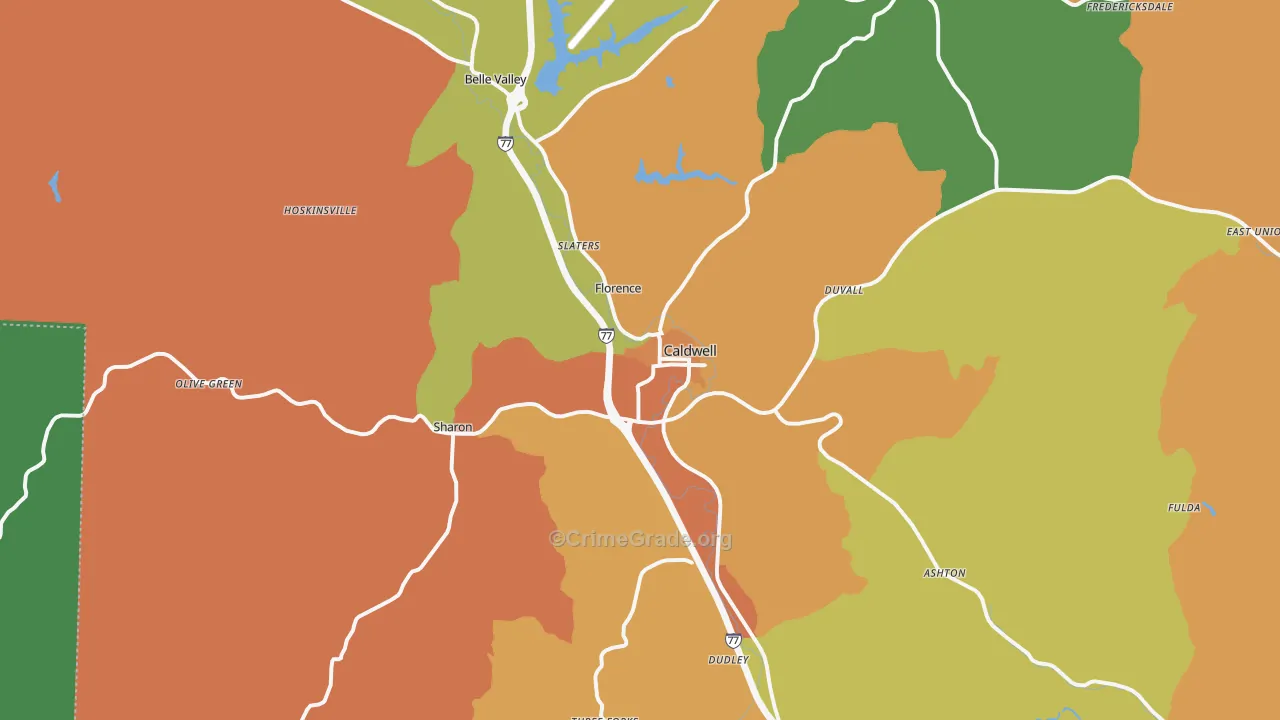 Caldwell, OH Map of Assault Rates