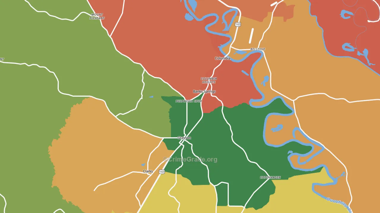 Caldwell Parish, LA Map of Assault Rates
