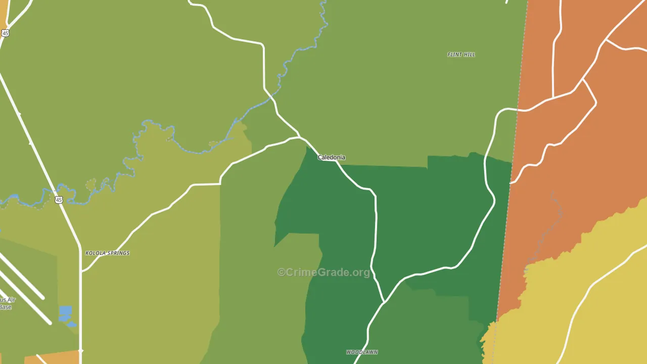 Caledonia, MS Map of Assault Rates