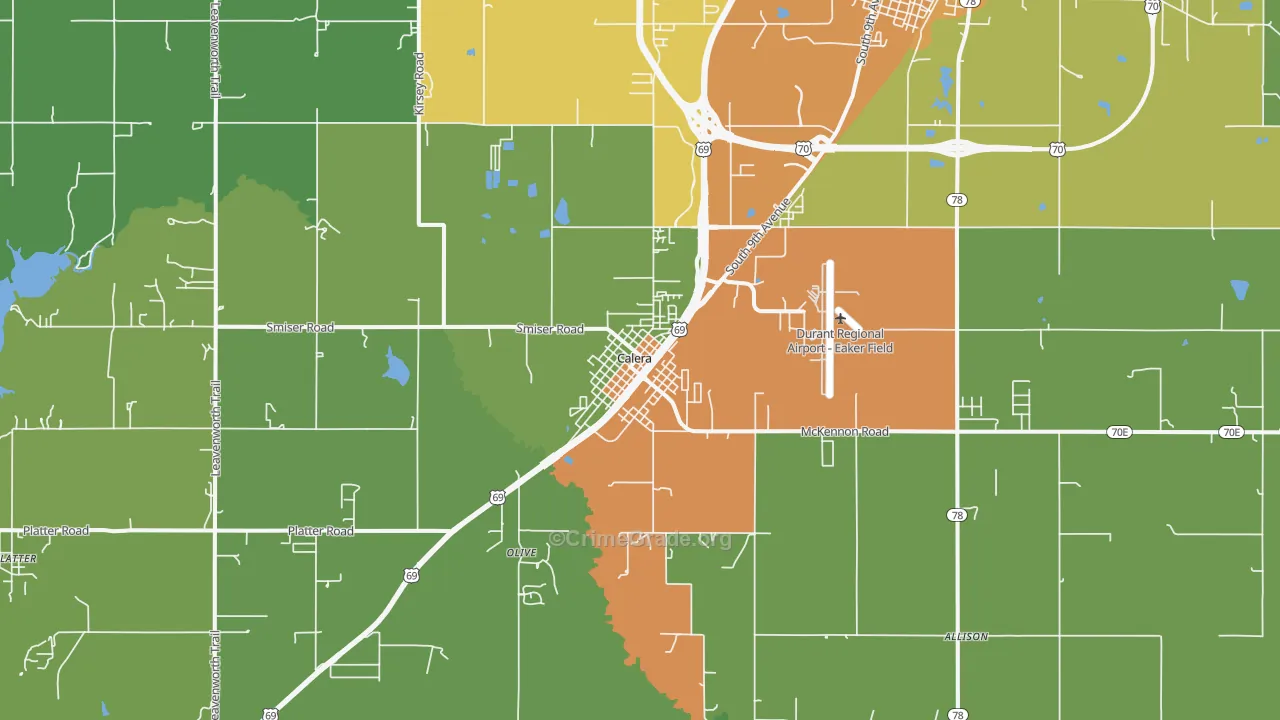Calera, OK Map of Assault Rates
