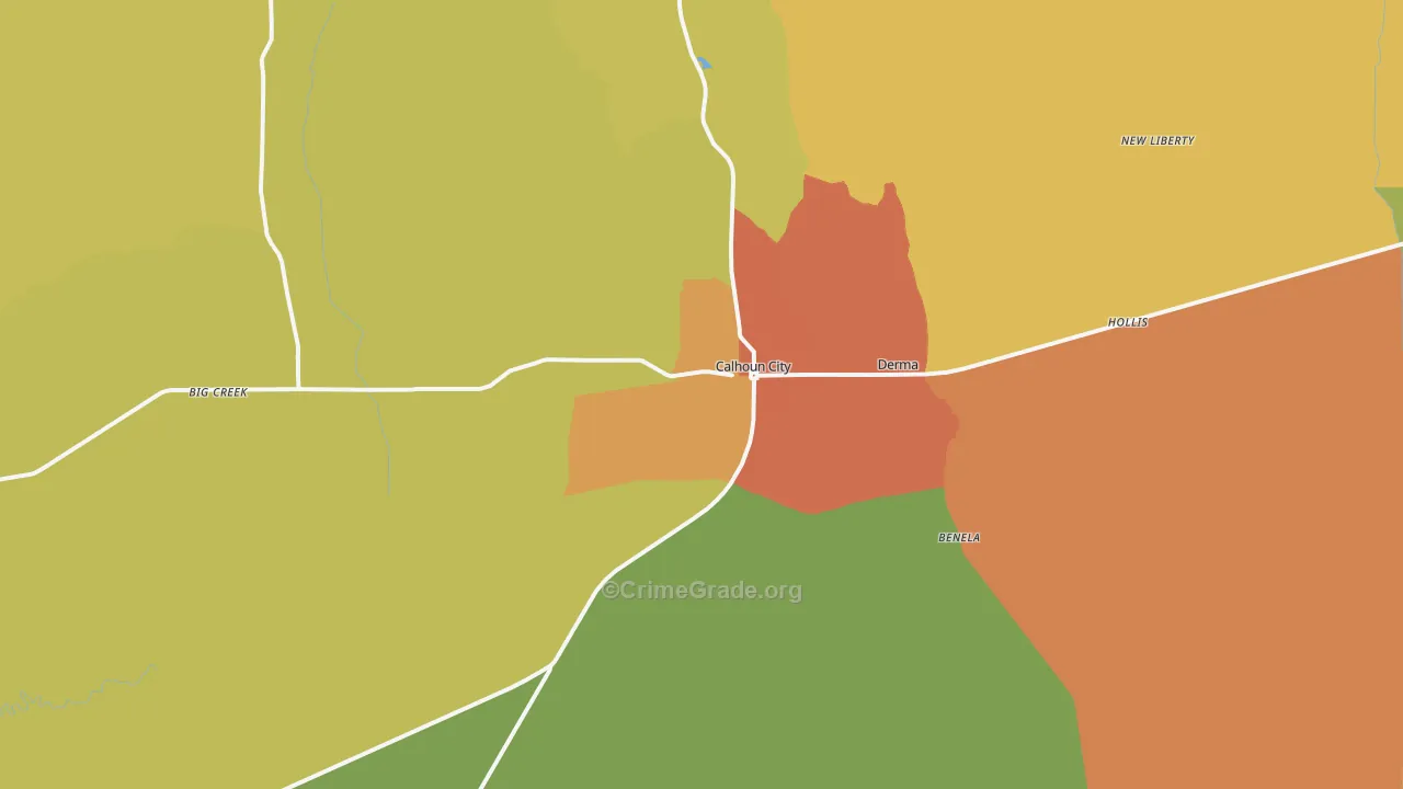 Calhoun City, MS Map of Assault Rates