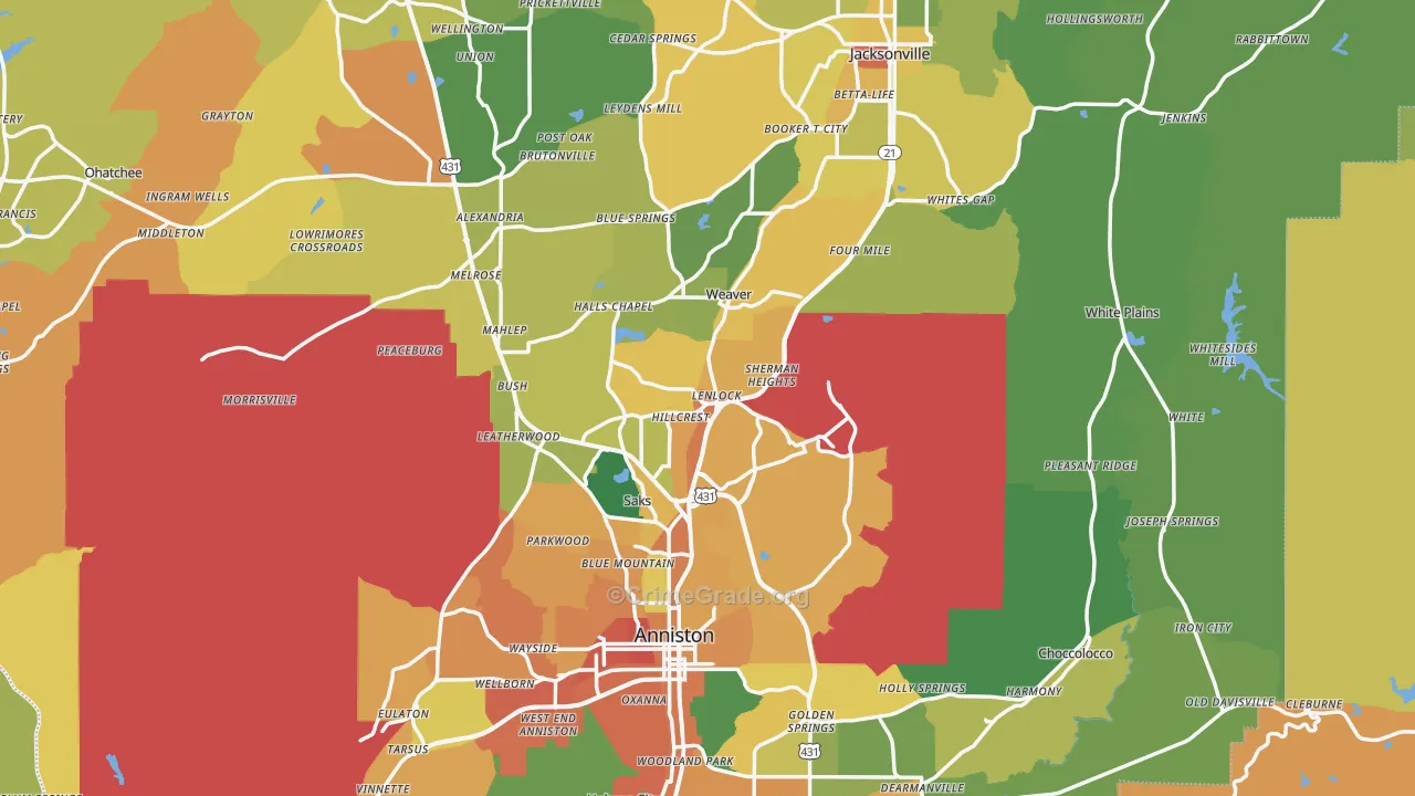 Calhoun County, AL Map of Assault Rates