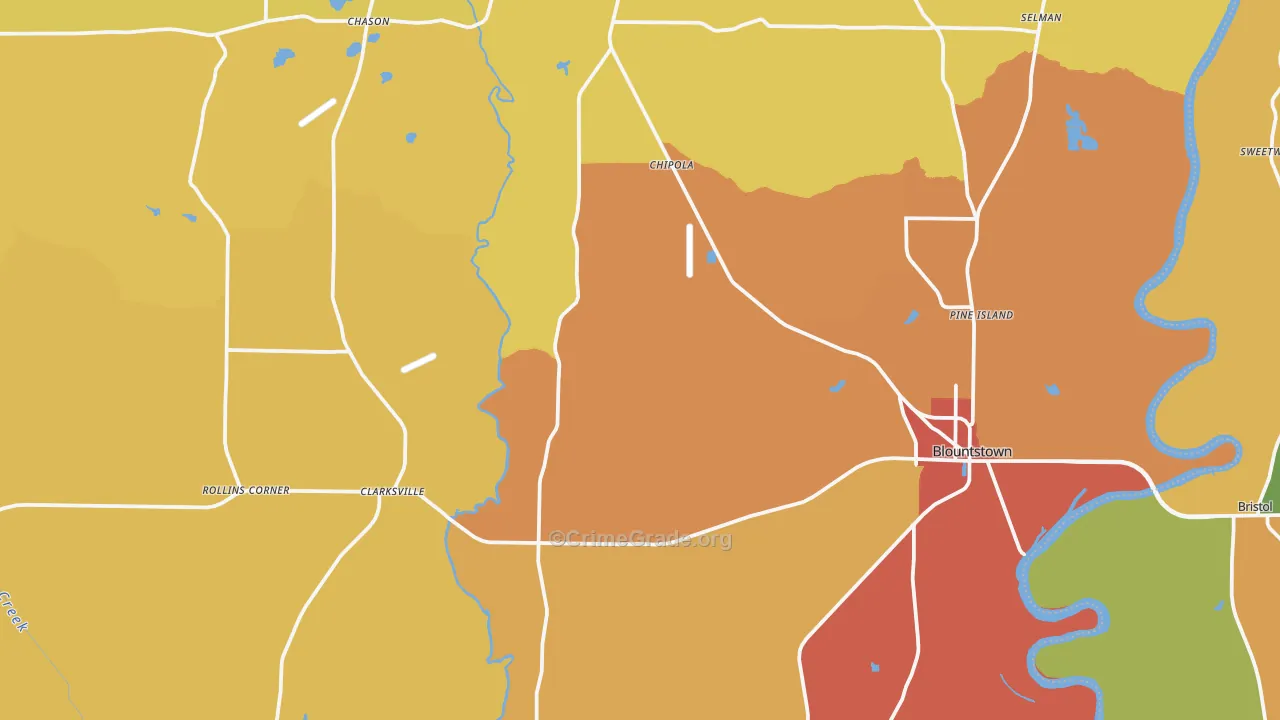 Calhoun County, FL Map of Assault Rates