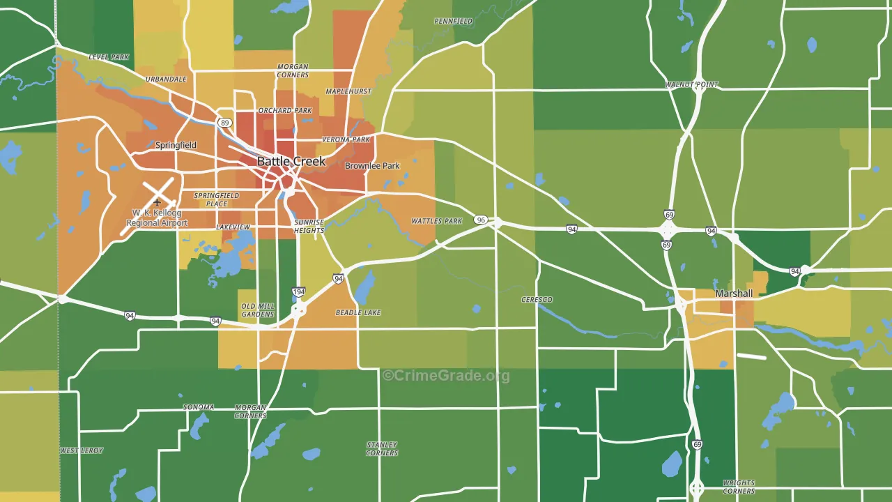 Calhoun County, MI Map of Assault Rates
