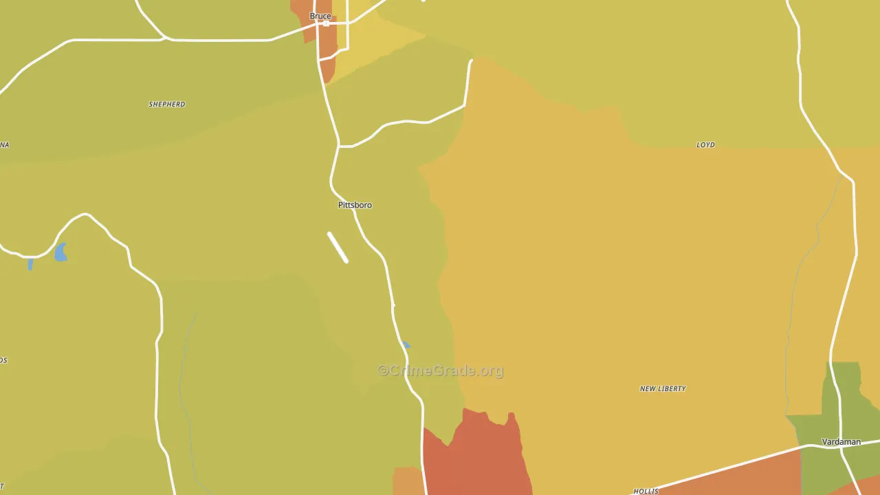 Calhoun County, MS Map of Assault Rates