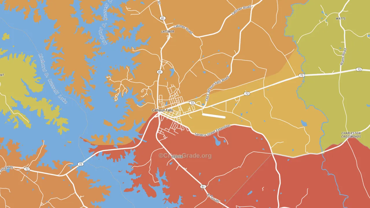 Calhoun Falls, SC Map of Assault Rates