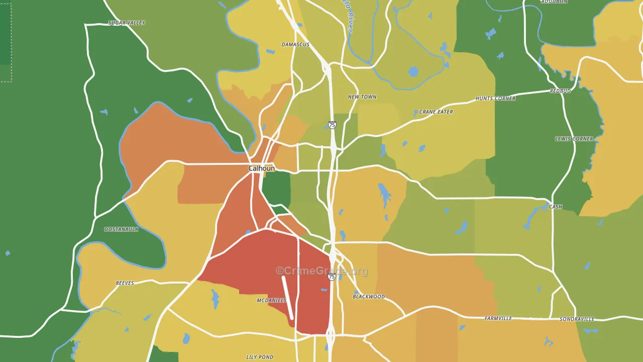 Calhoun, GA Map of Assault Rates