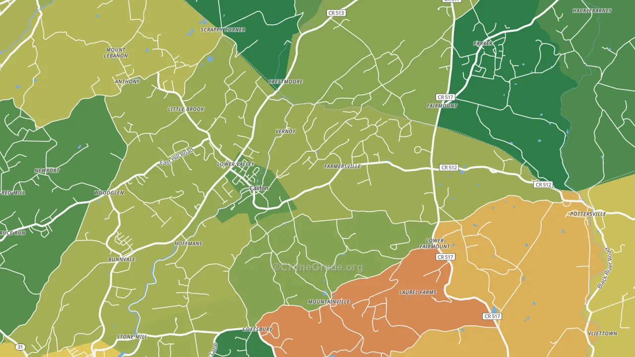 Califon, NJ Map of Assault Rates