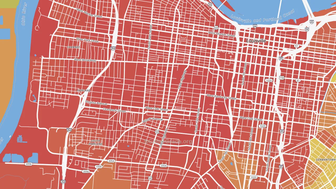 California, Louisville, KY Map of Assault Rates