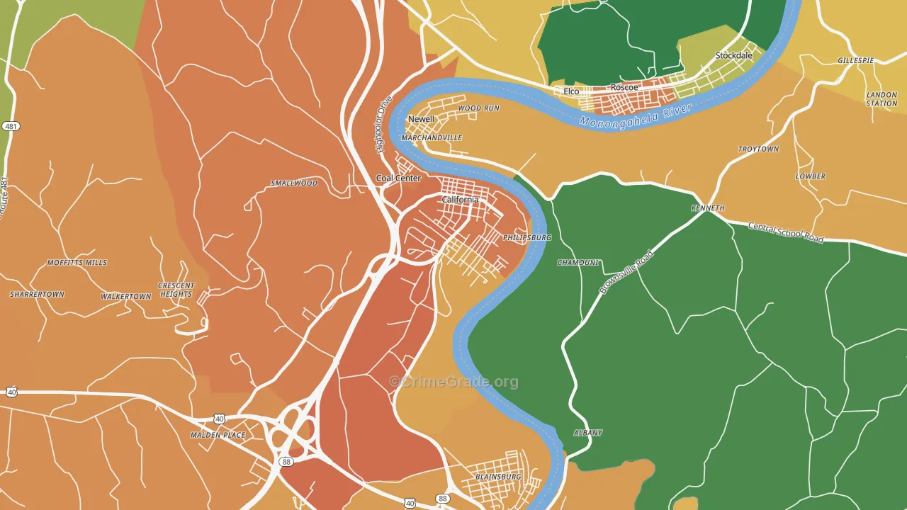 California, PA Map of Assault Rates