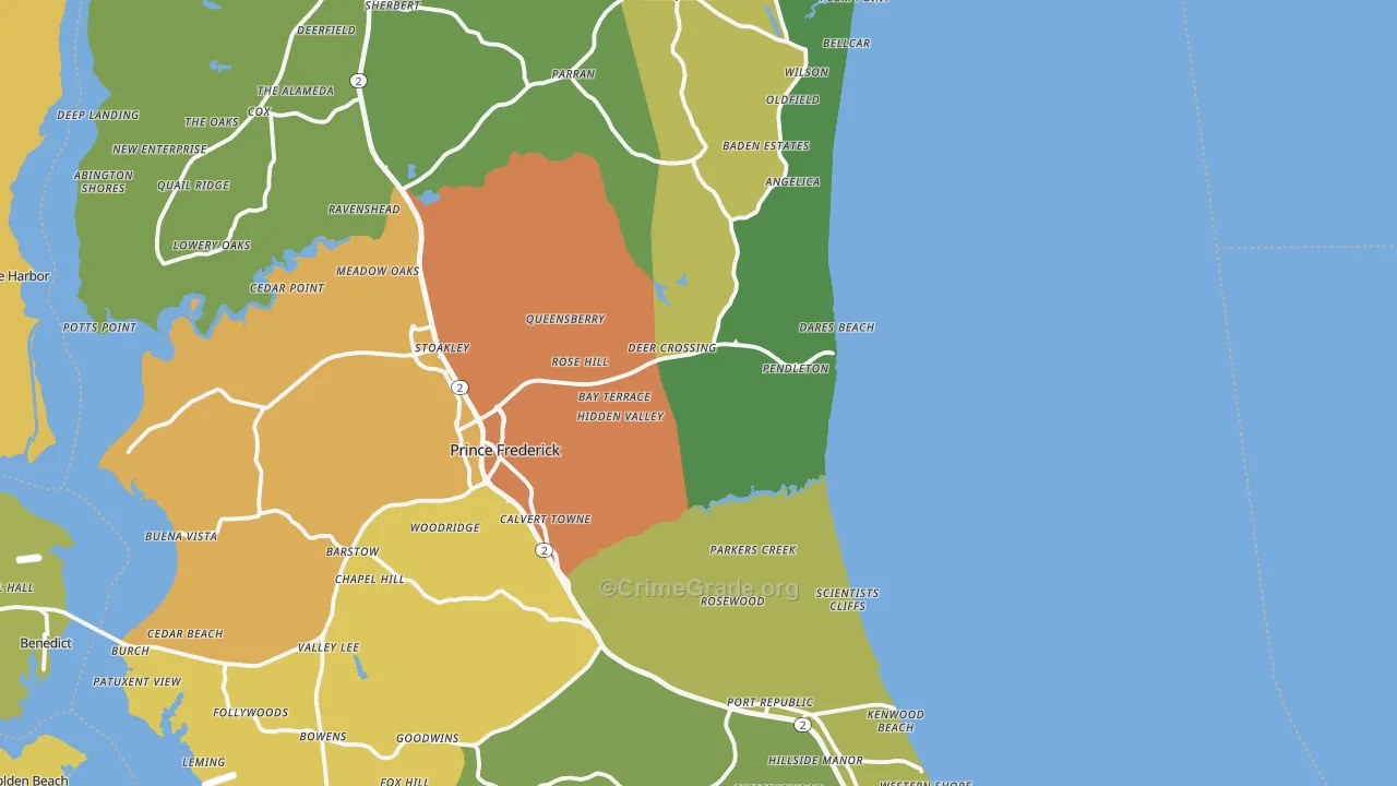 Calvert County, MD Map of Assault Rates