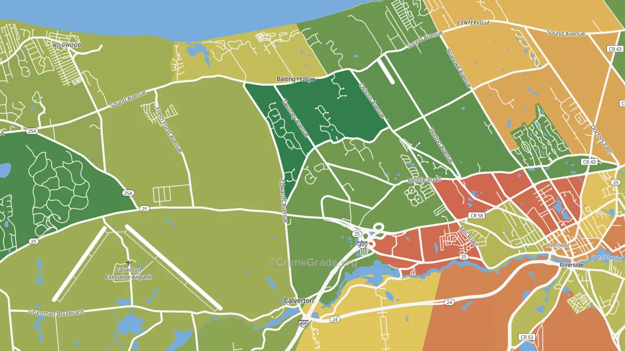 Calverton, NY Map of Assault Rates