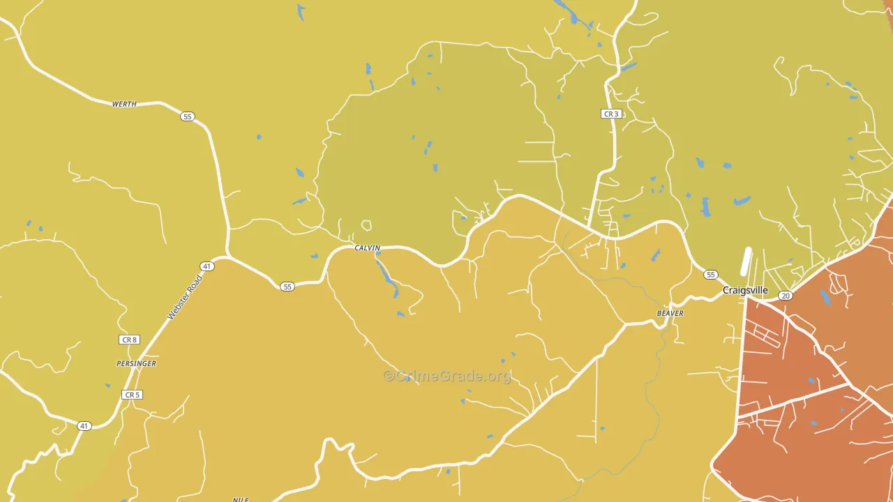 Calvin, WV Map of Assault Rates