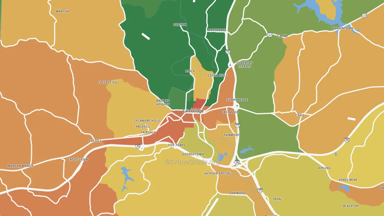 Cambridge, OH Map of Assault Rates