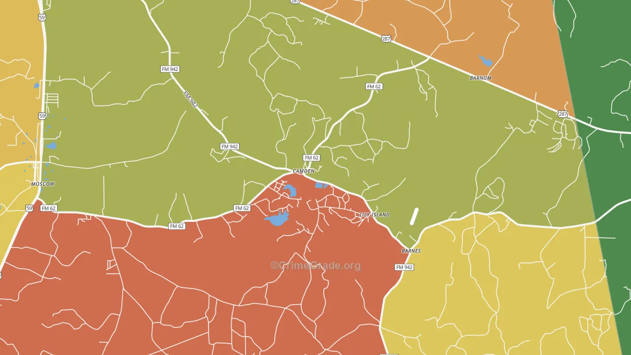 Camden, TX Map of Assault Rates
