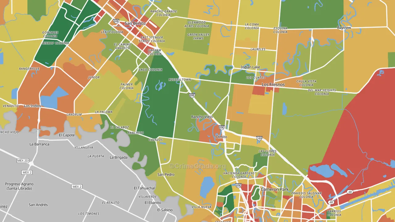 Cameron County, TX Map of Assault Rates