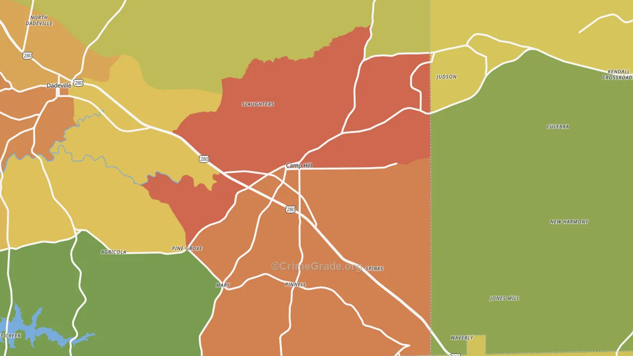 Camp Hill, AL Map of Assault Rates