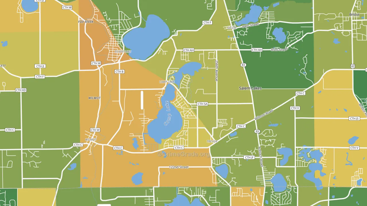 Camp Lake, Trevor, WI Map of Assault Rates