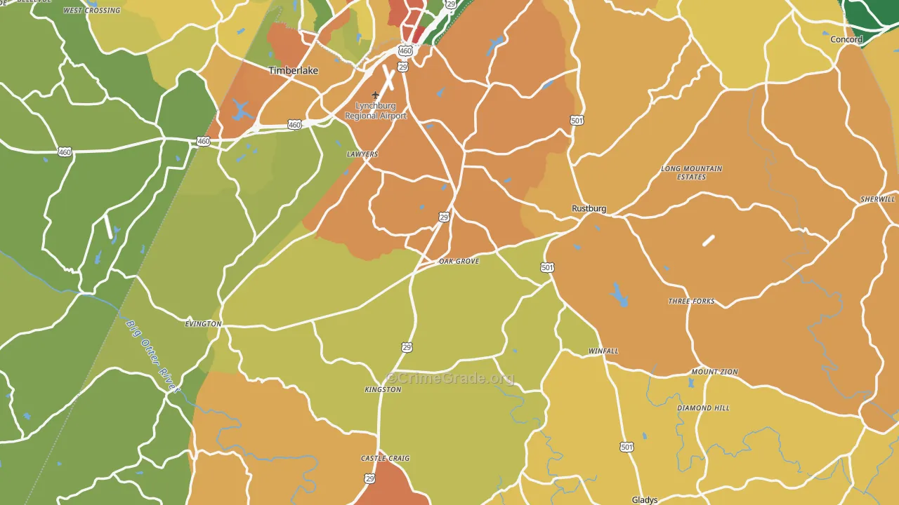 Campbell County, VA Map of Assault Rates