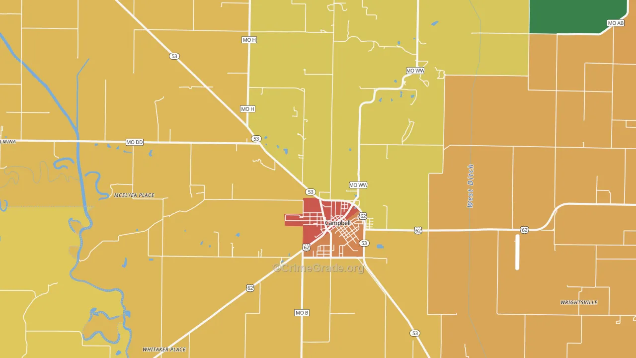 Campbell, MO Map of Assault Rates
