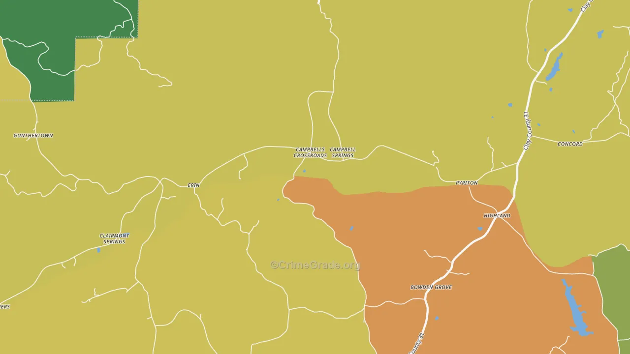 Campbells Crossroads, AL Map of Assault Rates