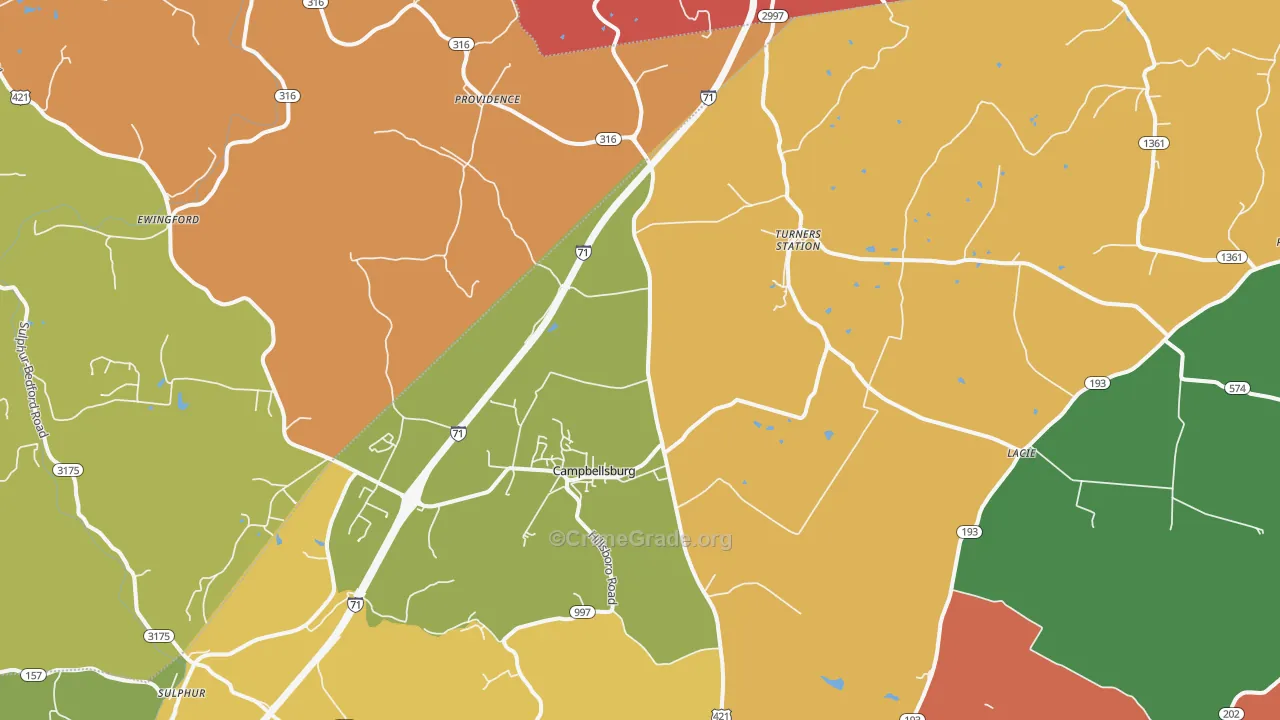 Campbellsburg, KY Map of Assault Rates