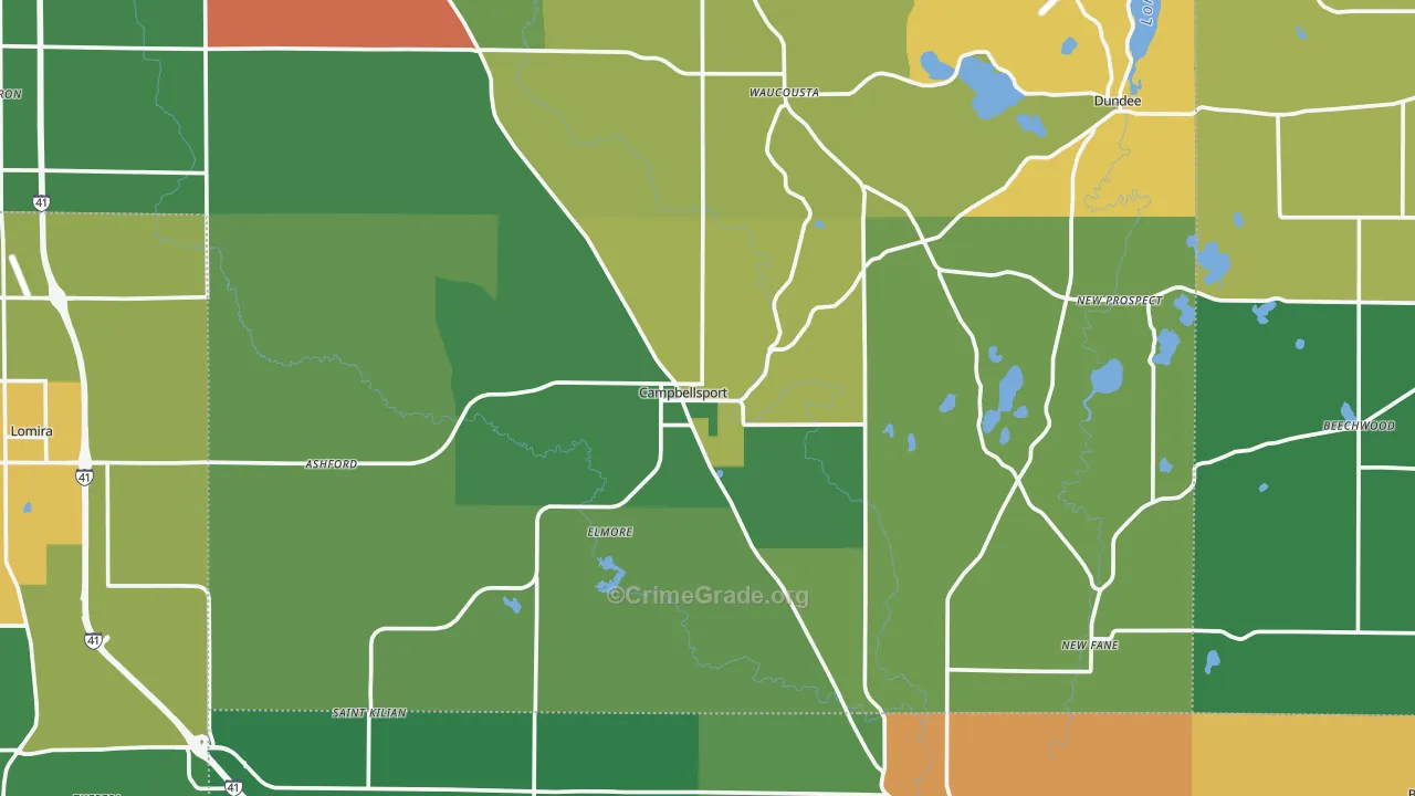 Campbellsport, WI Map of Assault Rates