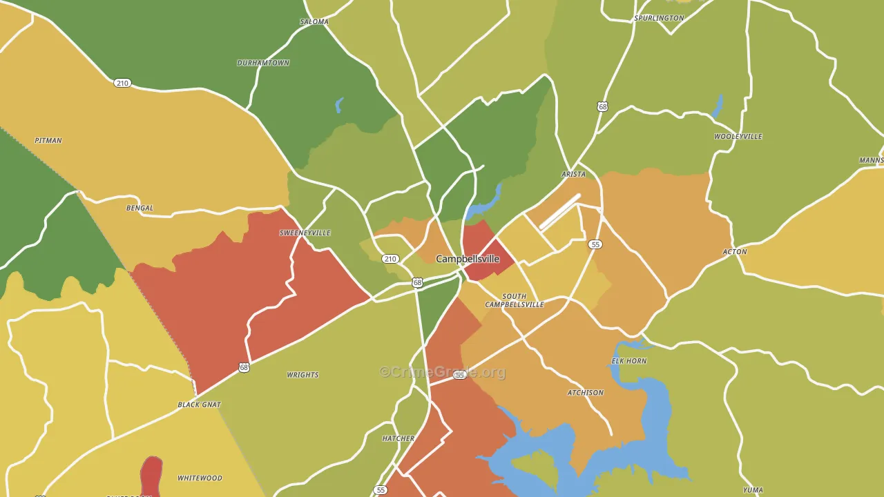 Campbellsville, KY Map of Assault Rates