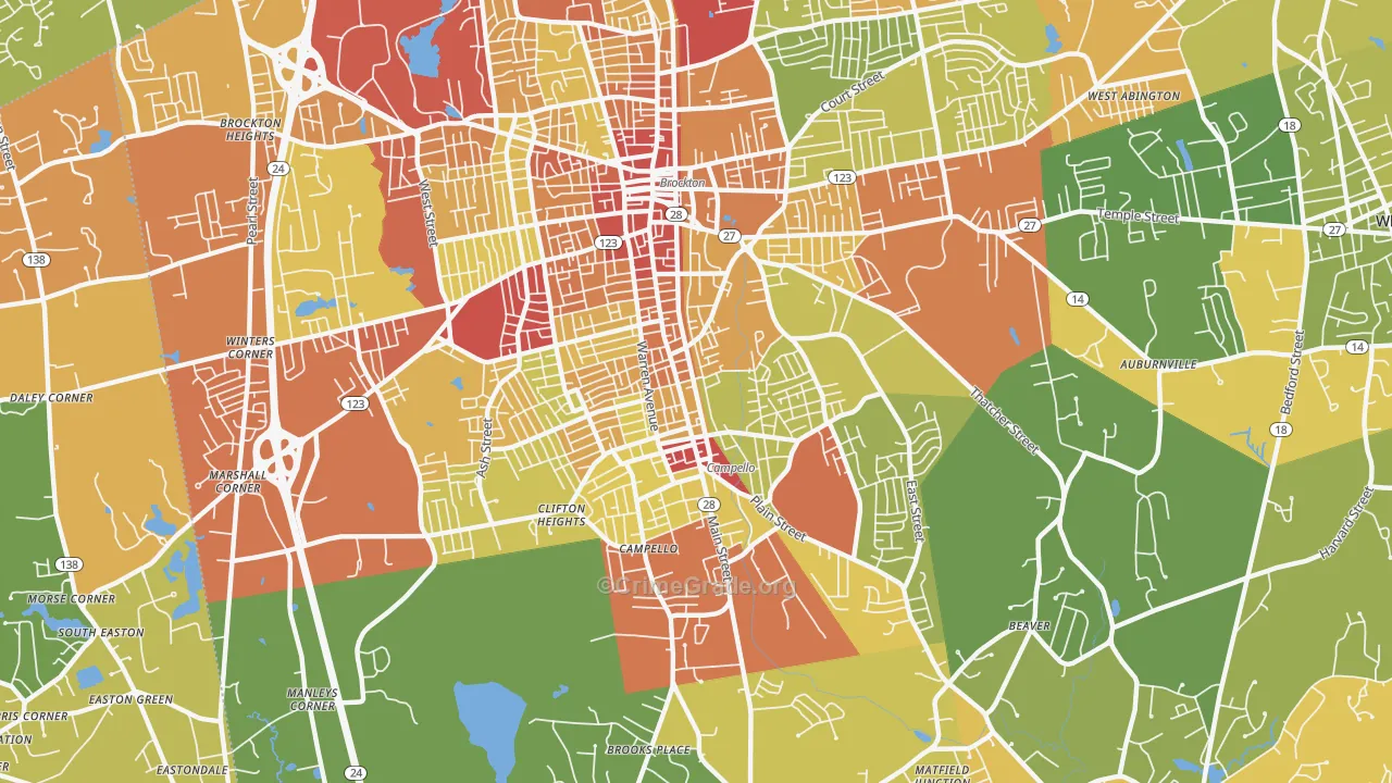 Campello, Brockton, MA Map of Assault Rates