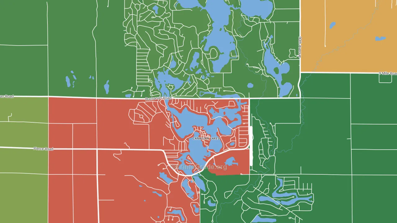 Canadian Lakes, MI Map of Assault Rates