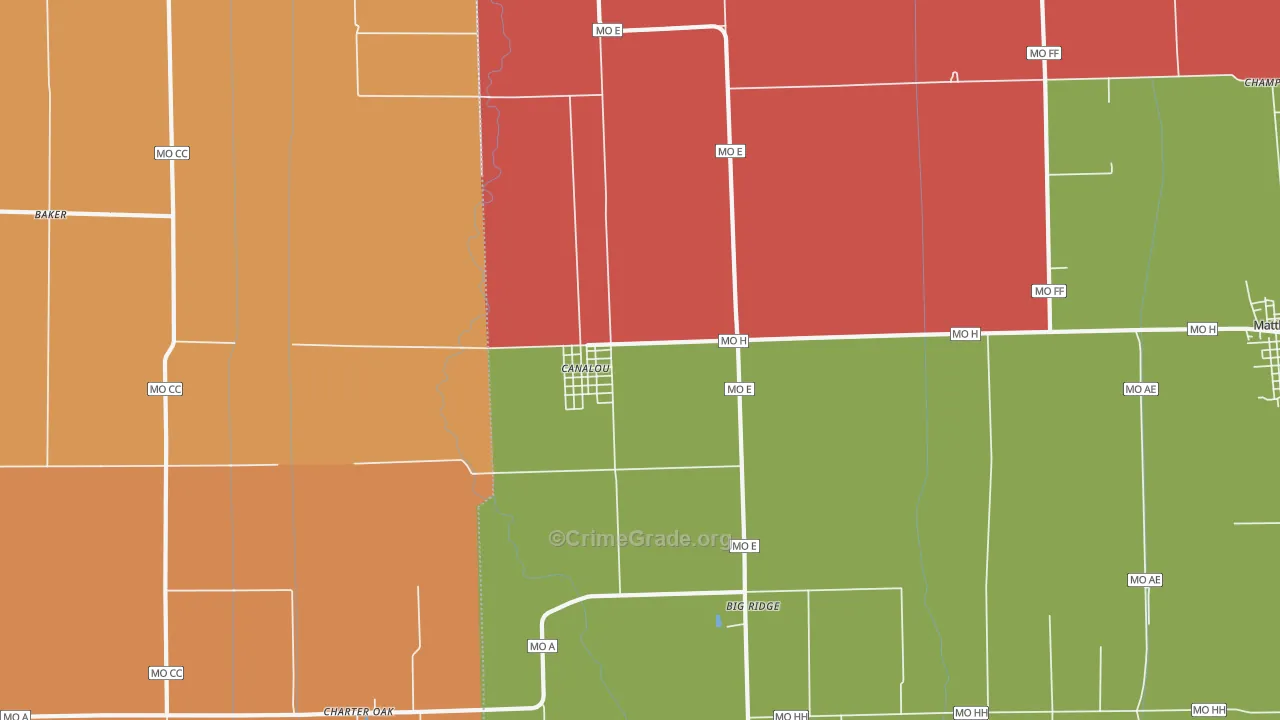 Canalou, MO Map of Assault Rates