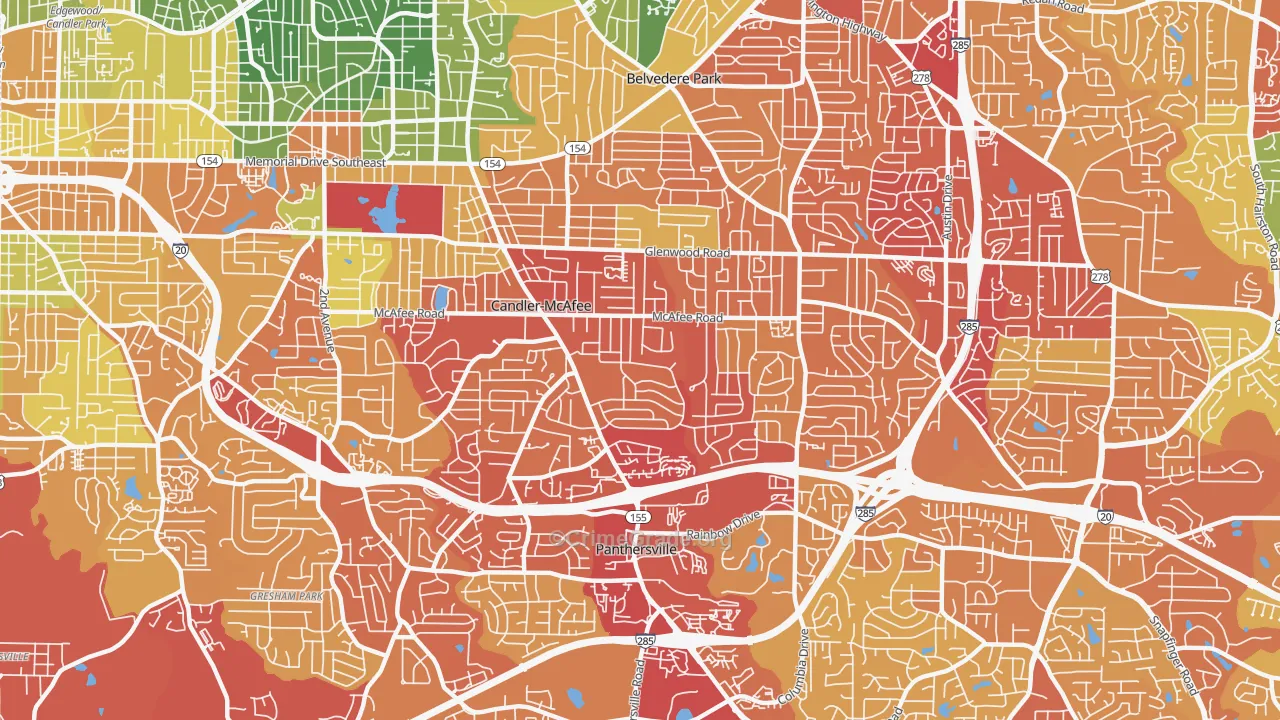 Candler-McAfee, GA Map of Assault Rates