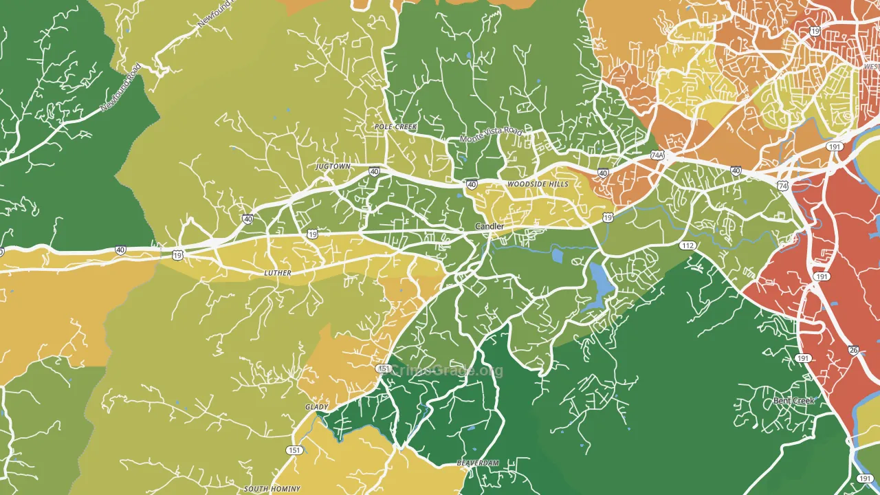Candler, NC Map of Assault Rates