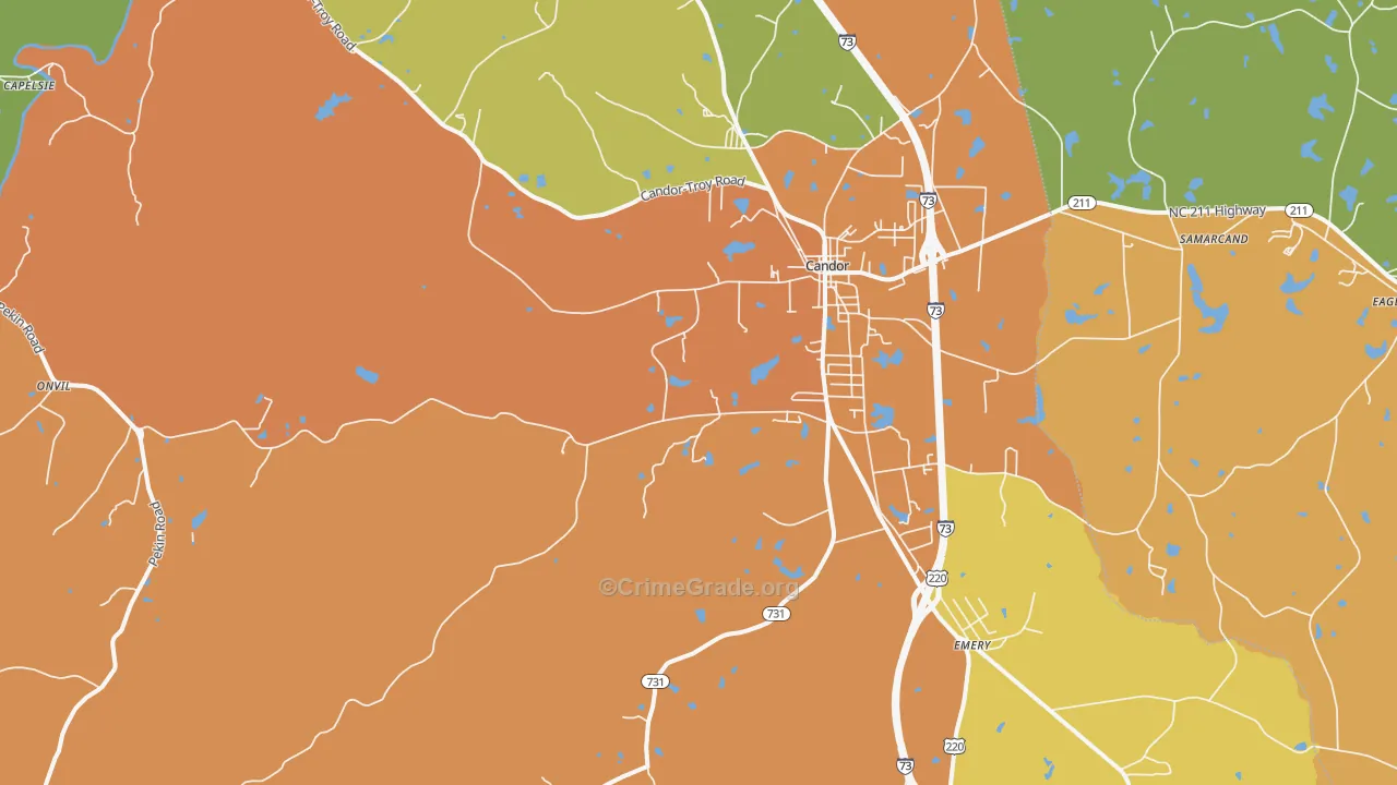 Candor, NC Map of Assault Rates
