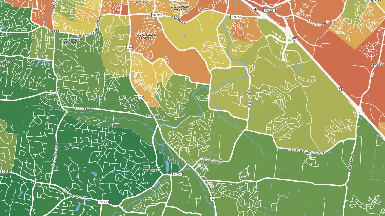 Cane Ridge, Antioch, TN Map of Assault Rates