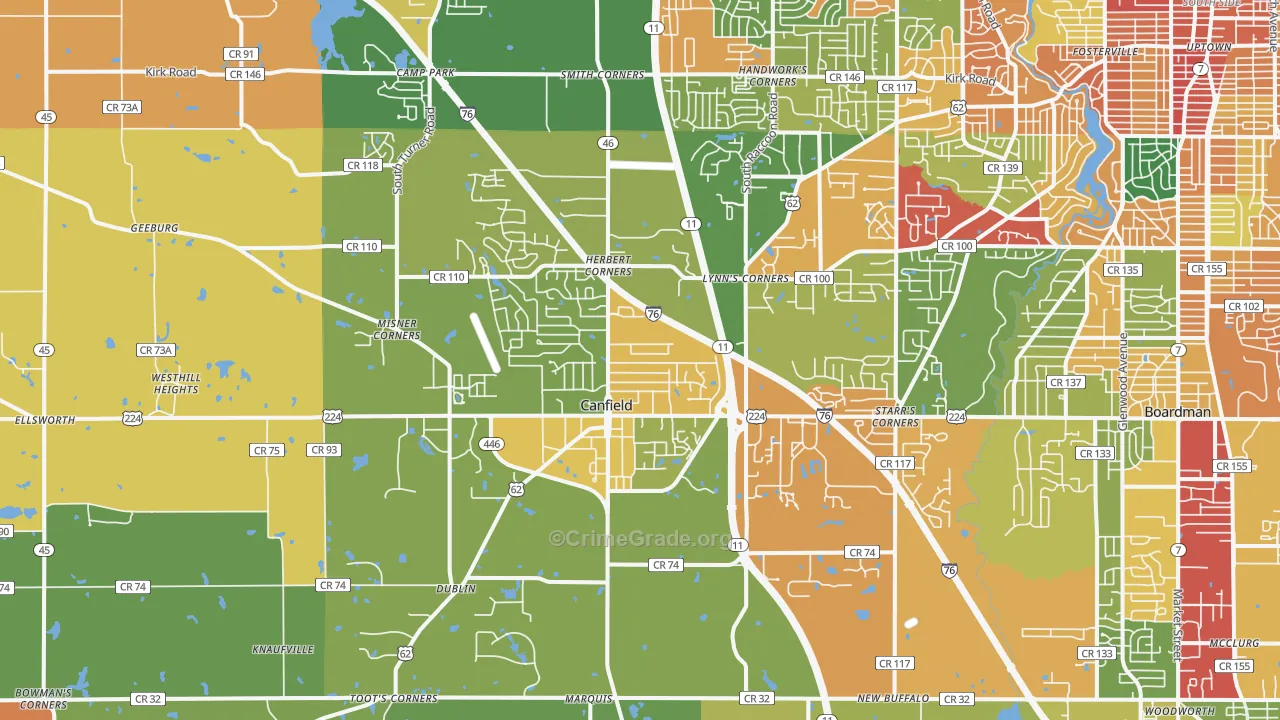 Canfield, OH Map of Assault Rates